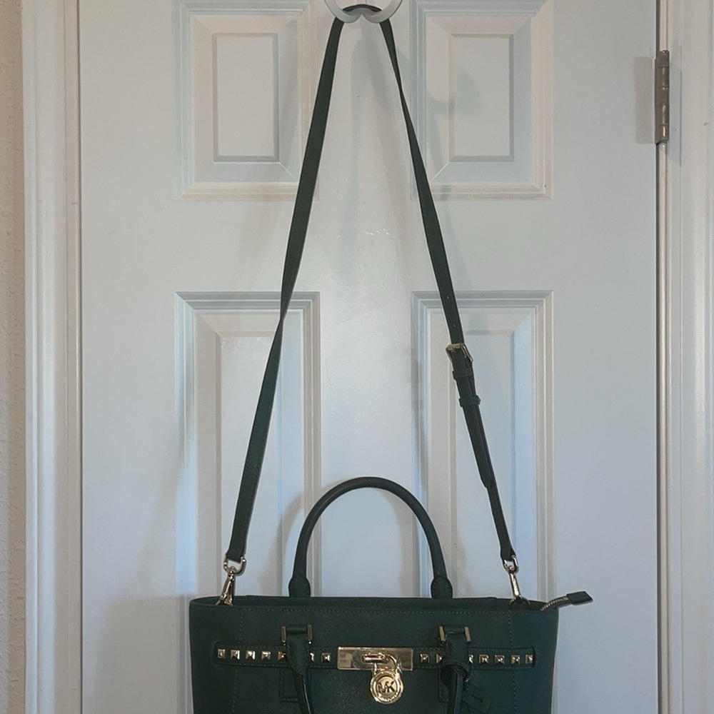 Michael Kors Green Traveler Studded Satchel/ Crossbody Bag - Picture 4 of 17